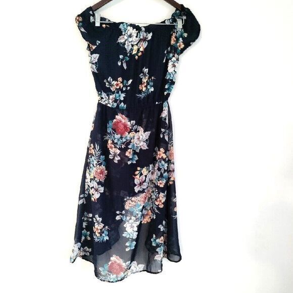Women 4 Blue Floral Lace Print Sheer Overlay Dress SKORT Art 2 Wear Beach Romper - Picture 1 of 4